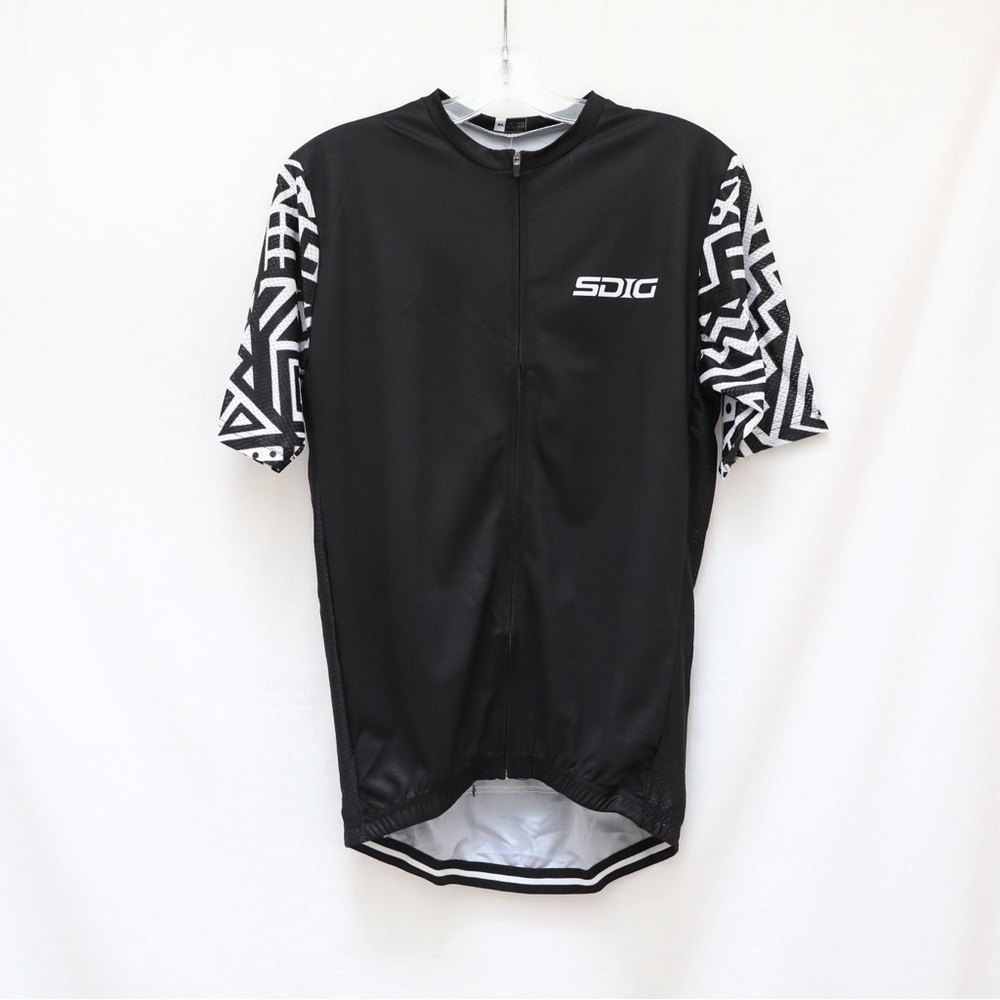 Womens cycling top bicycle sport marathon pockets full zip black print XL tribal